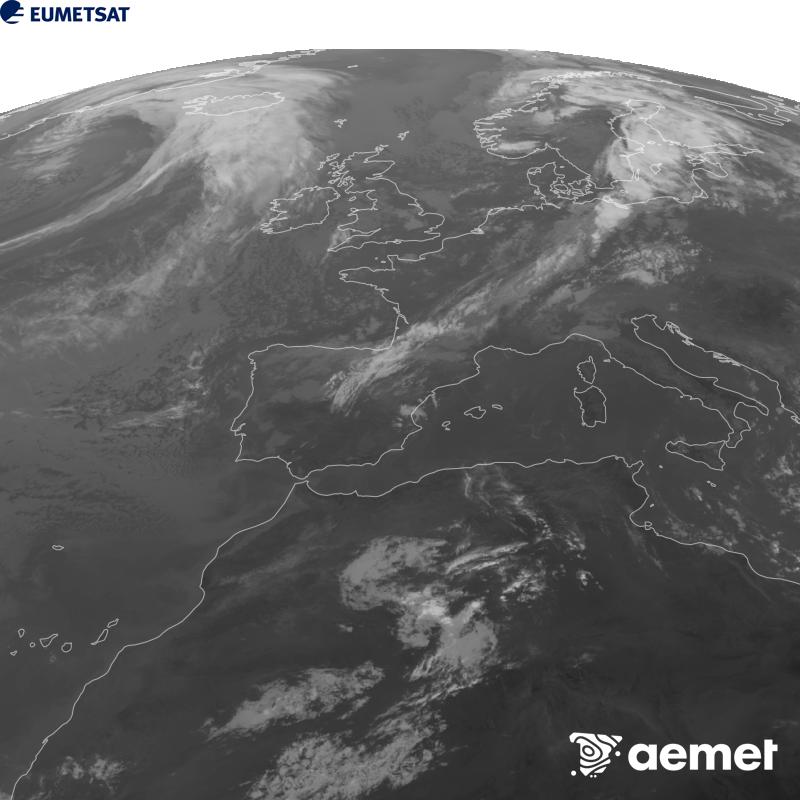 Aquesta imatge es genera utilitzant informaci� del canal Infraroig 10.5 �m del sat�l�lit METEOSAT-12, pertanyent a la tercera generaci� de sat�l�lits Meteosat (MTG). Perqu� la imatge s'assembli m�s a la percepci� de l'ull hum�, l'escala de grises est� invertida. Les hores indicades es refereixen a la pen�nsula (una hora menys a les Illes Can�ries).&nbsp;dimecres, 16 de setembre  2026 10:00