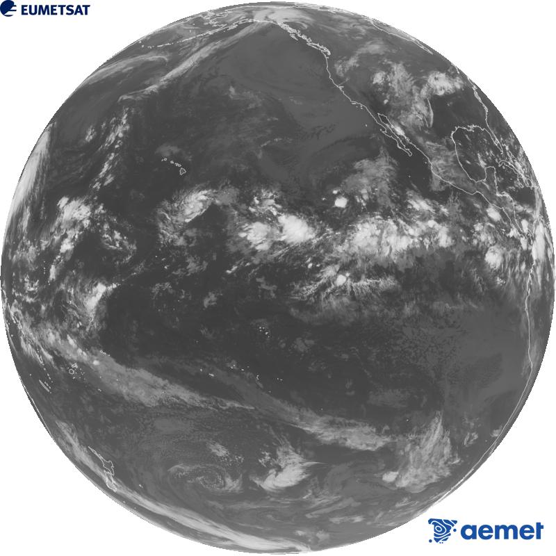 Imagen global del canal infrarrojo (longitud de onda 10.3 �m) del sat�lite estadounidense GOES-18. Las horas indicadas se refieren a la pen�nsula (una hora menos en las Islas Canarias).&nbsp;mi�rcoles, 16 septiembre 2026 a las 11:00