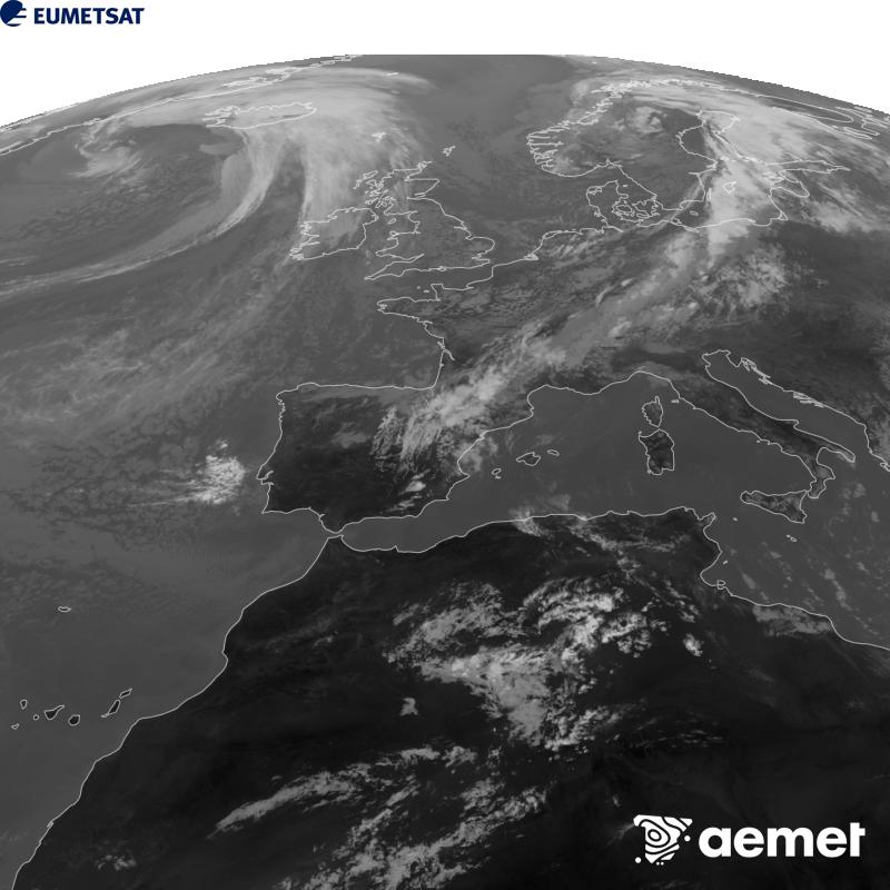 Aquesta imatge es genera utilitzant informaci� del canal Infraroig 10.5 �m del sat�l�lit METEOSAT-12, pertanyent a la tercera generaci� de sat�l�lits Meteosat (MTG). Perqu� la imatge s'assembli m�s a la percepci� de l'ull hum�, l'escala de grises est� invertida. Les hores indicades es refereixen a la pen�nsula (una hora menys a les Illes Can�ries).&nbsp;dimecres, 16 de setembre  2026 14:00