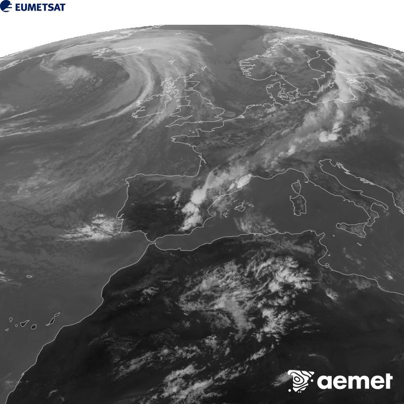 Aquesta imatge es genera utilitzant informaci� del canal Infraroig 10.5 �m del sat�l�lit METEOSAT-12, pertanyent a la tercera generaci� de sat�l�lits Meteosat (MTG). Perqu� la imatge s'assembli m�s a la percepci� de l'ull hum�, l'escala de grises est� invertida. Les hores indicades es refereixen a la pen�nsula (una hora menys a les Illes Can�ries).&nbsp;dimecres, 16 de setembre  2026 17:00