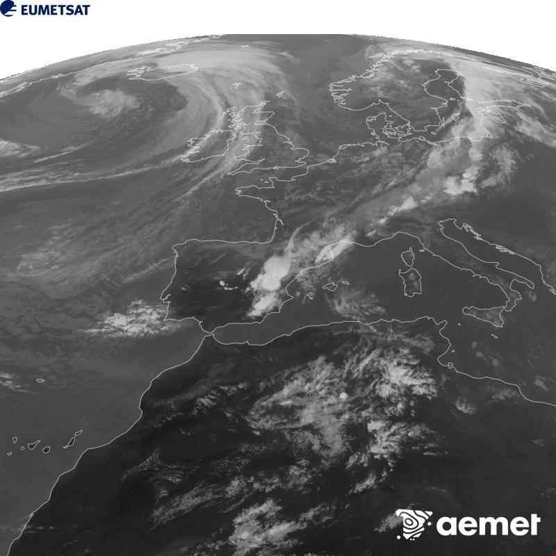 Aquesta imatge es genera utilitzant informaci� del canal Infraroig 10.5 �m del sat�l�lit METEOSAT-12, pertanyent a la tercera generaci� de sat�l�lits Meteosat (MTG). Perqu� la imatge s'assembli m�s a la percepci� de l'ull hum�, l'escala de grises est� invertida. Les hores indicades es refereixen a la pen�nsula (una hora menys a les Illes Can�ries).&nbsp;dimecres, 16 de setembre  2026 18:00