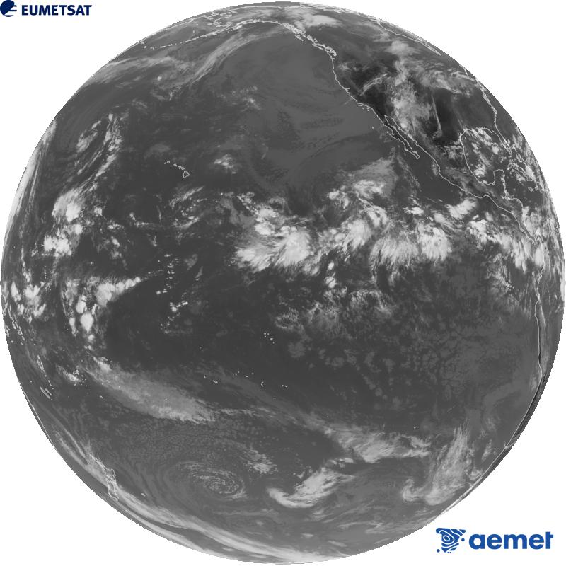 Imagen global del canal infrarrojo (longitud de onda 10.3 �m) del sat�lite estadounidense GOES-18. Las horas indicadas se refieren a la pen�nsula (una hora menos en las Islas Canarias).&nbsp;mi�rcoles, 16 septiembre 2026 a las 20:00