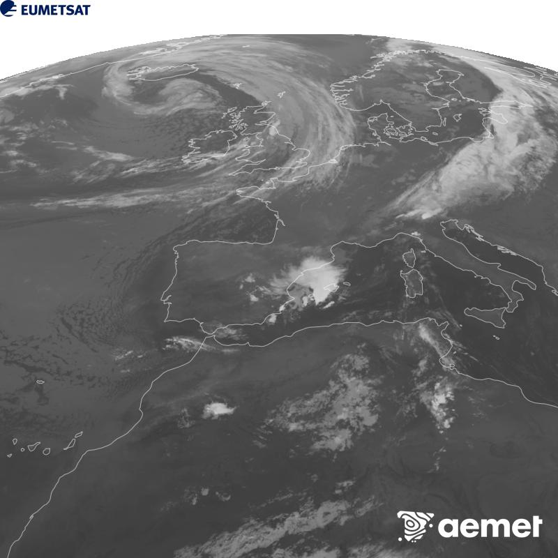 Esta imaxe x�rase utilizando informaci�n da canle Infravermella 10.5 �m do sat�lite METEOSAT-12, pertencente � terceira xeraci�n de sat�lites Meteosat (MTG). Para que a imaxe se asemelle m�is � percepci�n do ollo humano, a escala de grises est� investida. As horas indicadas ref�rense � pen�nsula (unha hora menos nas Illas Canarias).&nbsp;xoves, 17 setembro  2026 03:00