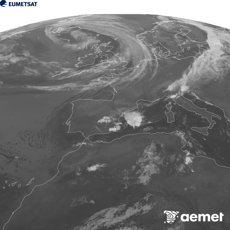 Esta imaxe x�rase utilizando informaci�n da canle Infravermella 10.5 �m do sat�lite METEOSAT-12, pertencente � terceira xeraci�n de sat�lites Meteosat (MTG). Para que a imaxe se asemelle m�is � percepci�n do ollo humano, a escala de grises est� investida. As horas indicadas ref�rense � pen�nsula (unha hora menos nas Illas Canarias).&nbsp;xoves, 17 setembro  2026 06:00