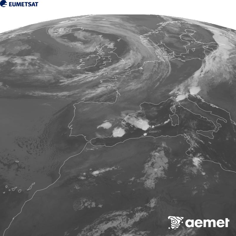 Esta imaxe x�rase utilizando informaci�n da canle Infravermella 10.5 �m do sat�lite METEOSAT-12, pertencente � terceira xeraci�n de sat�lites Meteosat (MTG). Para que a imaxe se asemelle m�is � percepci�n do ollo humano, a escala de grises est� investida. As horas indicadas ref�rense � pen�nsula (unha hora menos nas Illas Canarias).&nbsp;xoves, 17 setembro  2026 08:00
