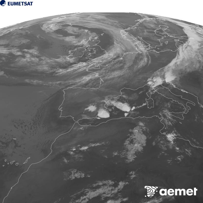Esta imaxe x�rase utilizando informaci�n da canle Infravermella 10.5 �m do sat�lite METEOSAT-12, pertencente � terceira xeraci�n de sat�lites Meteosat (MTG). Para que a imaxe se asemelle m�is � percepci�n do ollo humano, a escala de grises est� investida. As horas indicadas ref�rense � pen�nsula (unha hora menos nas Illas Canarias).&nbsp;xoves, 17 setembro  2026 09:00