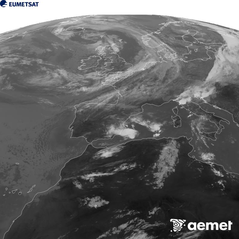 Esta imaxe x�rase utilizando informaci�n da canle Infravermella 10.5 �m do sat�lite METEOSAT-12, pertencente � terceira xeraci�n de sat�lites Meteosat (MTG). Para que a imaxe se asemelle m�is � percepci�n do ollo humano, a escala de grises est� investida. As horas indicadas ref�rense � pen�nsula (unha hora menos nas Illas Canarias).&nbsp;xoves, 17 setembro  2026 12:00