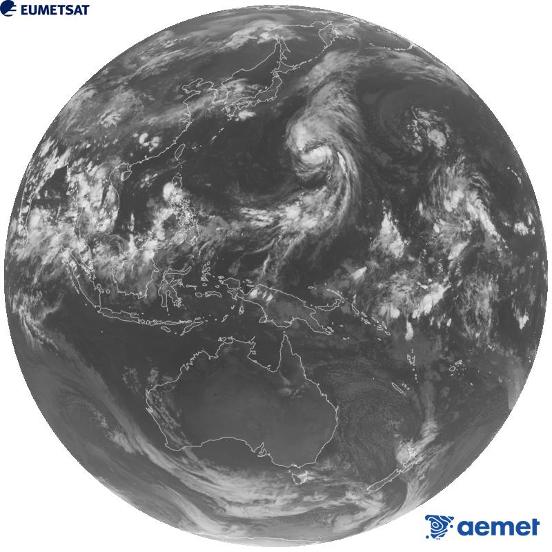 Imatge global del canal infraroig (longitud d'ona 10.4 �m) del sat�l�lit geoestacionari japon�s Himawari-9. Les hores indicades es refereixen a la pen�nsula (una hora menys a les Illes Can�ries).&nbsp;dijous, 17 de setembre  2026 14:00