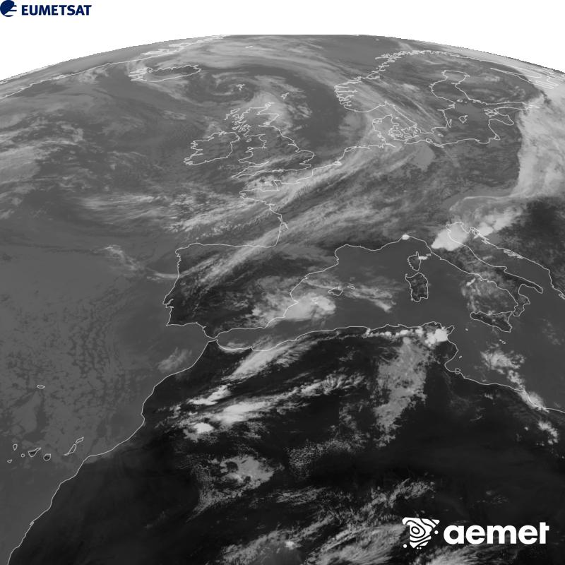 Esta imaxe x�rase utilizando informaci�n da canle Infravermella 10.5 �m do sat�lite METEOSAT-12, pertencente � terceira xeraci�n de sat�lites Meteosat (MTG). Para que a imaxe se asemelle m�is � percepci�n do ollo humano, a escala de grises est� investida. As horas indicadas ref�rense � pen�nsula (unha hora menos nas Illas Canarias).&nbsp;xoves, 17 setembro  2026 15:00