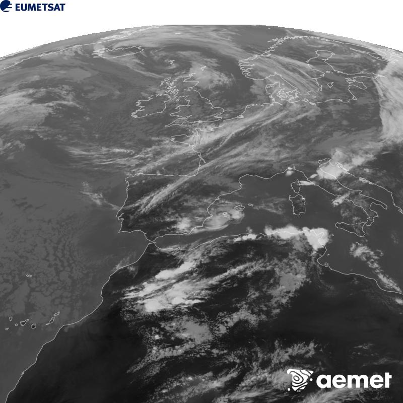 Esta imaxe x�rase utilizando informaci�n da canle Infravermella 10.5 �m do sat�lite METEOSAT-12, pertencente � terceira xeraci�n de sat�lites Meteosat (MTG). Para que a imaxe se asemelle m�is � percepci�n do ollo humano, a escala de grises est� investida. As horas indicadas ref�rense � pen�nsula (unha hora menos nas Illas Canarias).&nbsp;xoves, 17 setembro  2026 17:00