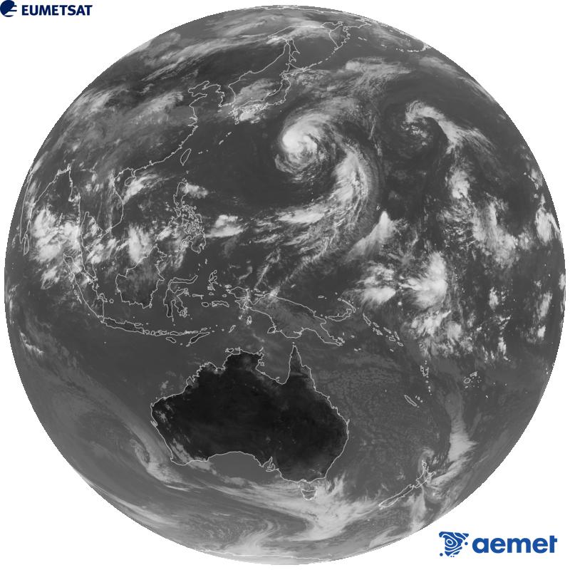 Imatge global del canal infraroig (longitud d'ona 10.4 �m) del sat�l�lit geoestacionari japon�s Himawari-9. Les hores indicades es refereixen a la pen�nsula (una hora menys a les Illes Can�ries).&nbsp;divendres, 18 de setembre  2026 05:00
