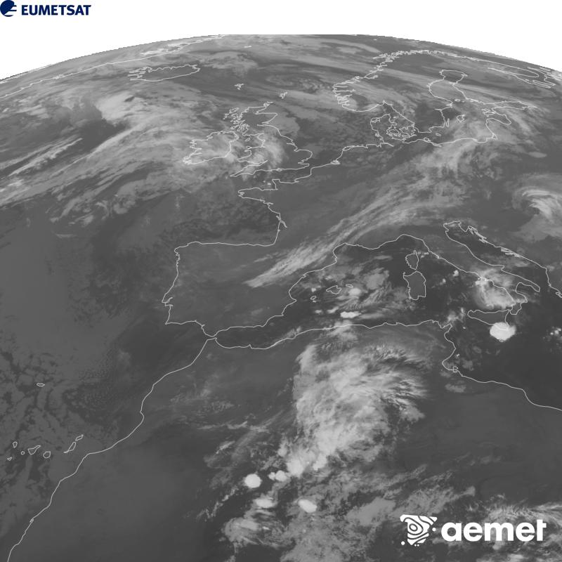 Esta imaxe x�rase utilizando informaci�n da canle Infravermella 10.5 �m do sat�lite METEOSAT-12, pertencente � terceira xeraci�n de sat�lites Meteosat (MTG). Para que a imaxe se asemelle m�is � percepci�n do ollo humano, a escala de grises est� investida. As horas indicadas ref�rense � pen�nsula (unha hora menos nas Illas Canarias).&nbsp;venres, 18 setembro  2026 07:00