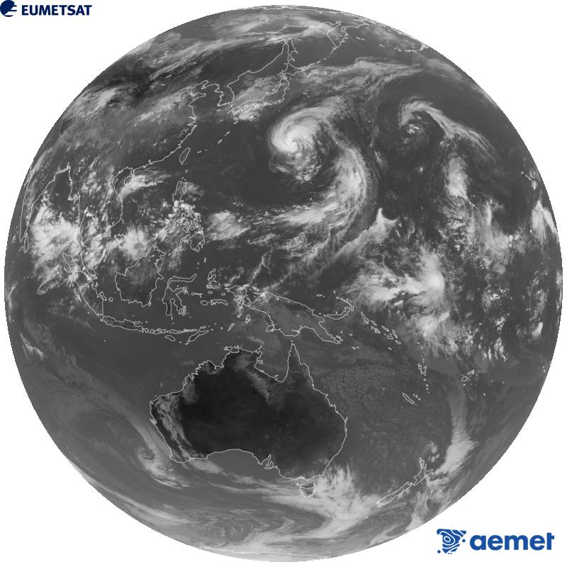 Imatge global del canal infraroig (longitud d'ona 10.4 �m) del sat�l�lit geoestacionari japon�s Himawari-9. Les hores indicades es refereixen a la pen�nsula (una hora menys a les Illes Can�ries).&nbsp;divendres, 18 de setembre  2026 08:00
