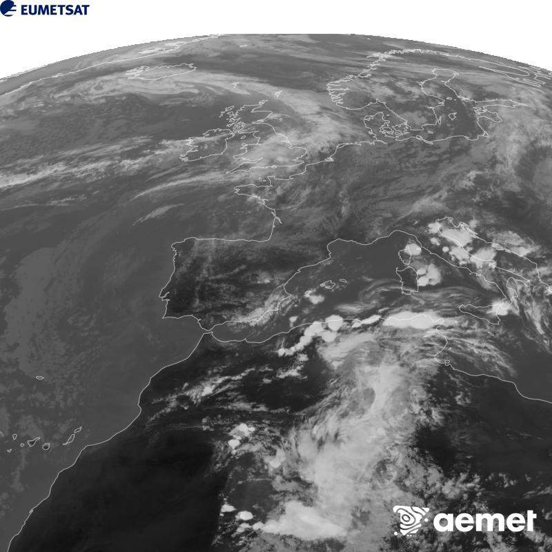 Esta imaxe x�rase utilizando informaci�n da canle Infravermella 10.5 �m do sat�lite METEOSAT-12, pertencente � terceira xeraci�n de sat�lites Meteosat (MTG). Para que a imaxe se asemelle m�is � percepci�n do ollo humano, a escala de grises est� investida. As horas indicadas ref�rense � pen�nsula (unha hora menos nas Illas Canarias).&nbsp;venres, 18 setembro  2026 17:00