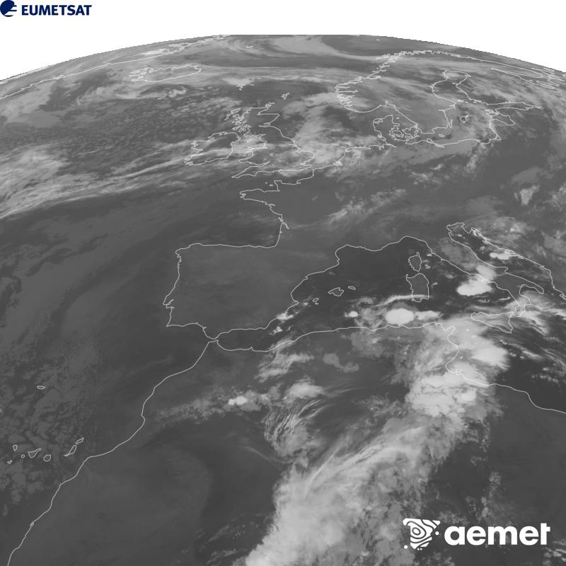 Esta imaxe x�rase utilizando informaci�n da canle Infravermella 10.5 �m do sat�lite METEOSAT-12, pertencente � terceira xeraci�n de sat�lites Meteosat (MTG). Para que a imaxe se asemelle m�is � percepci�n do ollo humano, a escala de grises est� investida. As horas indicadas ref�rense � pen�nsula (unha hora menos nas Illas Canarias).&nbsp;s�bado , 19 setembro  2026 05:00