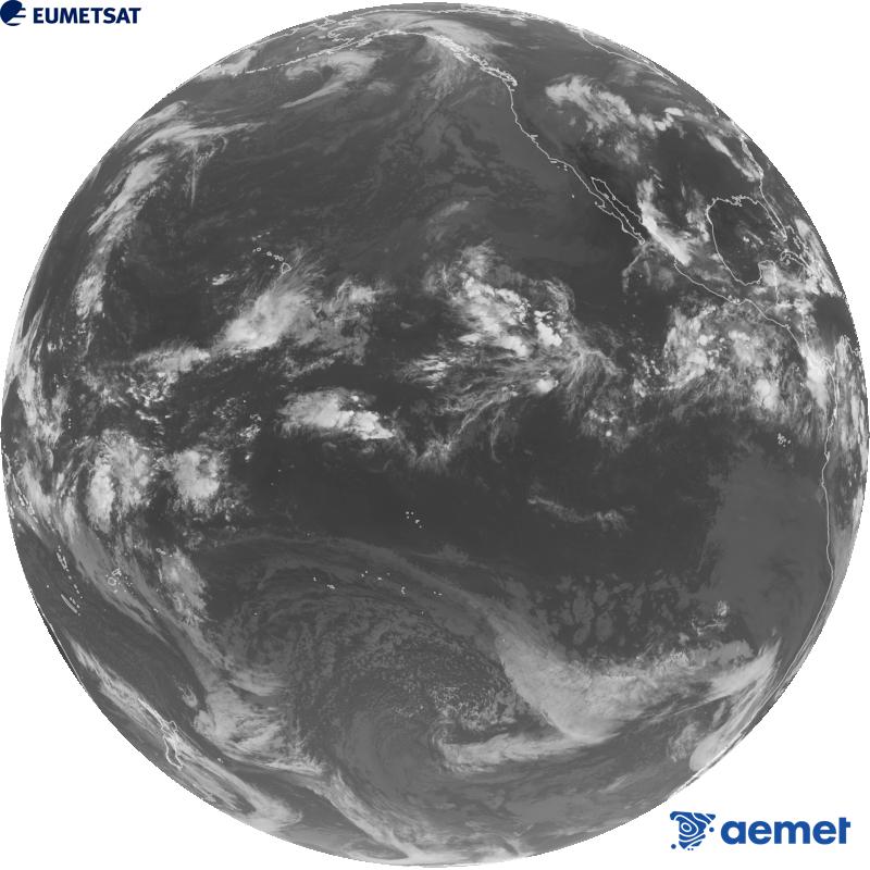 Imagen global del canal infrarrojo (longitud de onda 10.3 �m) del sat�lite estadounidense GOES-18. Las horas indicadas se refieren a la pen�nsula (una hora menos en las Islas Canarias).&nbsp;s�bado, 19 septiembre 2026 a las 05:00