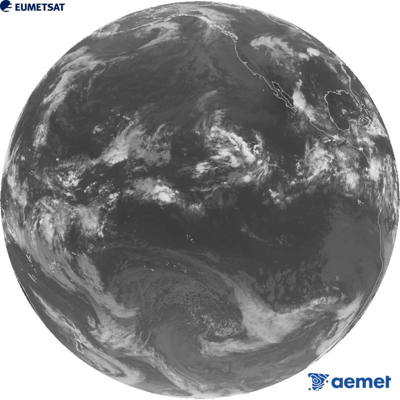 Imagen global del canal infrarrojo (longitud de onda 10.3 �m) del sat�lite estadounidense GOES-18. Las horas indicadas se refieren a la pen�nsula (una hora menos en las Islas Canarias).&nbsp;s�bado, 19 septiembre 2026 a las 08:00