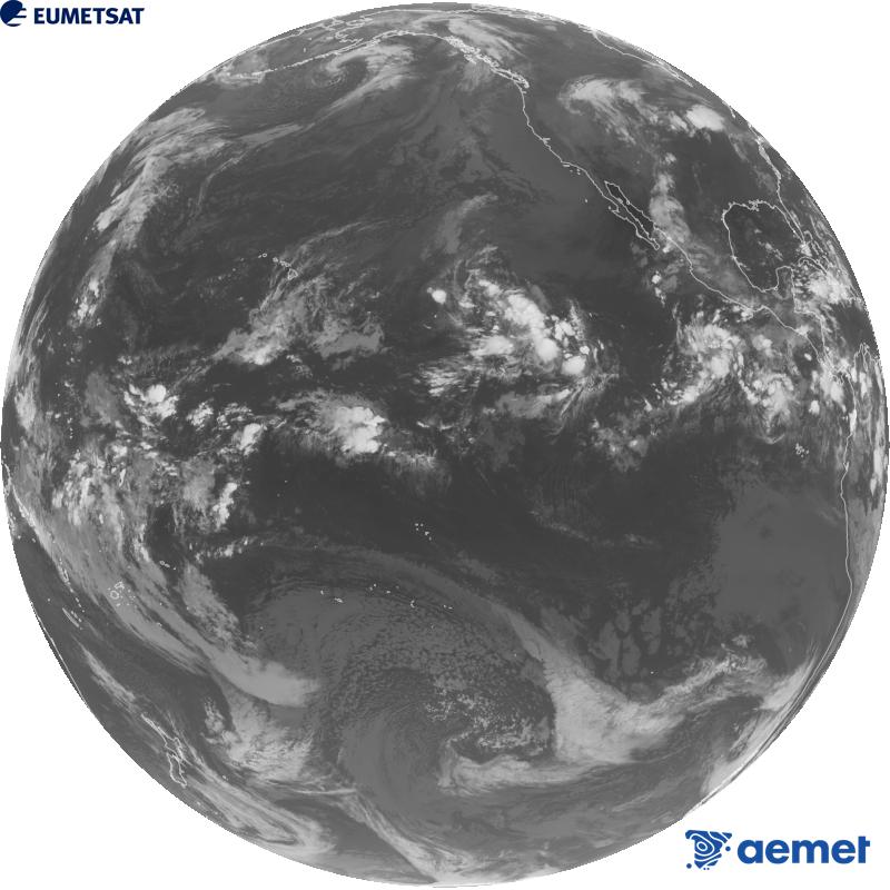 Imagen global del canal infrarrojo (longitud de onda 10.3 �m) del sat�lite estadounidense GOES-18. Las horas indicadas se refieren a la pen�nsula (una hora menos en las Islas Canarias).&nbsp;s�bado, 19 septiembre 2026 a las 11:00