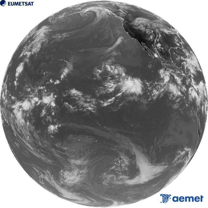 Imagen global del canal infrarrojo (longitud de onda 10.3 �m) del sat�lite estadounidense GOES-18. Las horas indicadas se refieren a la pen�nsula (una hora menos en las Islas Canarias).&nbsp;s�bado, 19 septiembre 2026 a las 23:00