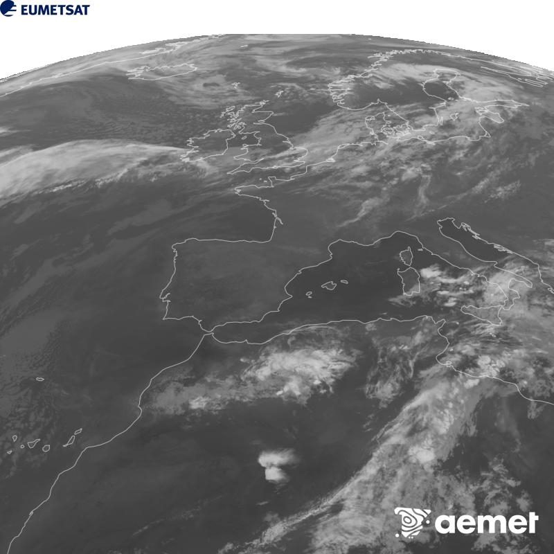 Esta imagen se genera utilizando informaci�n del canal Infrarrojo 10.5 �m del sat�lite METEOSAT-12, perteneciente a la tercera generaci�n de sat�lites Meteosat (MTG). Para que la imagen se asemeje m�s a la percepci�n del ojo humano, la escala de grises est� invertida. Las horas indicadas se refieren a la pen�nsula (una hora menos en las Islas Canarias).&nbsp;domingo, 20 septiembre 2026 a las 00:00