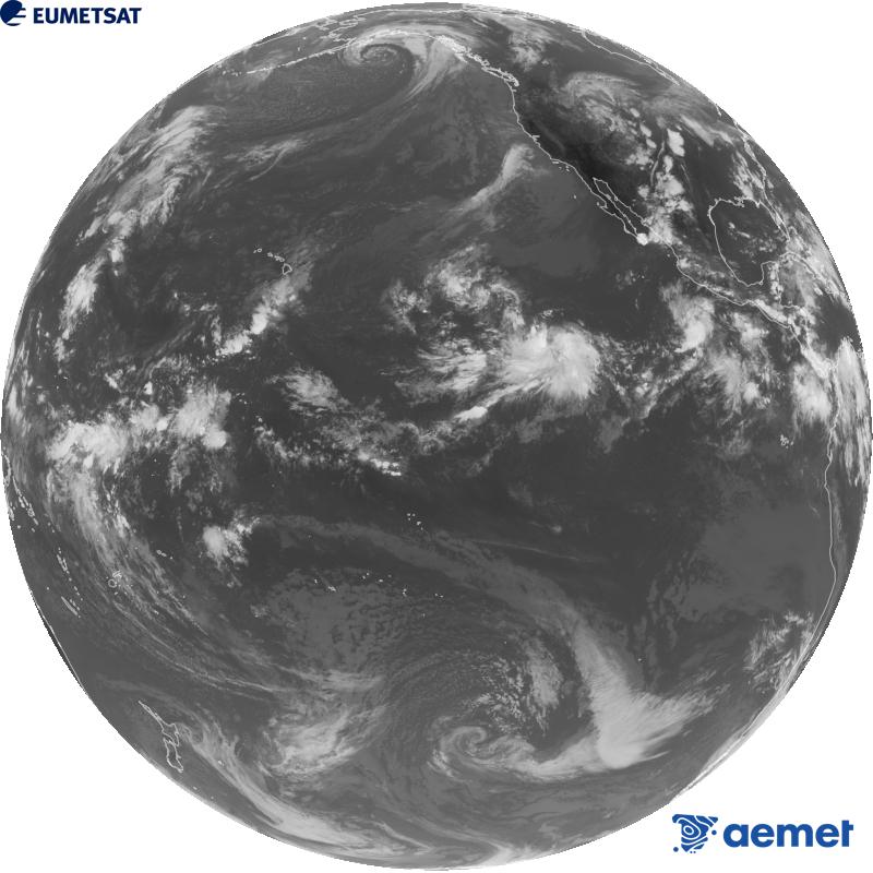 Imagen global del canal infrarrojo (longitud de onda 10.3 �m) del sat�lite estadounidense GOES-18. Las horas indicadas se refieren a la pen�nsula (una hora menos en las Islas Canarias).&nbsp;domingo, 20 septiembre 2026 a las 02:00