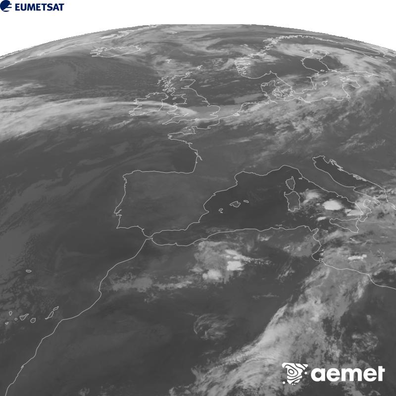 Esta imagen se genera utilizando informaci�n del canal Infrarrojo 10.5 �m del sat�lite METEOSAT-12, perteneciente a la tercera generaci�n de sat�lites Meteosat (MTG). Para que la imagen se asemeje m�s a la percepci�n del ojo humano, la escala de grises est� invertida. Las horas indicadas se refieren a la pen�nsula (una hora menos en las Islas Canarias).&nbsp;domingo, 20 septiembre 2026 a las 03:00