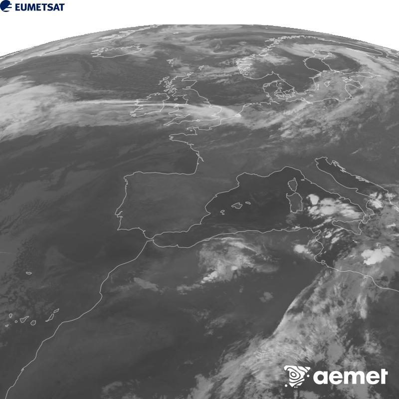 Esta imagen se genera utilizando informaci�n del canal Infrarrojo 10.5 �m del sat�lite METEOSAT-12, perteneciente a la tercera generaci�n de sat�lites Meteosat (MTG). Para que la imagen se asemeje m�s a la percepci�n del ojo humano, la escala de grises est� invertida. Las horas indicadas se refieren a la pen�nsula (una hora menos en las Islas Canarias).&nbsp;domingo, 20 septiembre 2026 a las 06:00