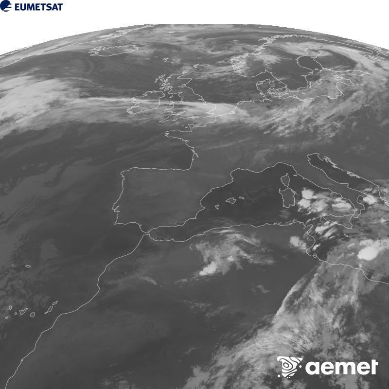 Esta imagen se genera utilizando informaci�n del canal Infrarrojo 10.5 �m del sat�lite METEOSAT-12, perteneciente a la tercera generaci�n de sat�lites Meteosat (MTG). Para que la imagen se asemeje m�s a la percepci�n del ojo humano, la escala de grises est� invertida. Las horas indicadas se refieren a la pen�nsula (una hora menos en las Islas Canarias).&nbsp;domingo, 20 septiembre 2026 a las 07:00