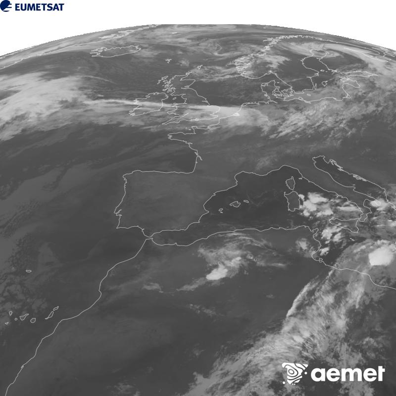 Esta imagen se genera utilizando informaci�n del canal Infrarrojo 10.5 �m del sat�lite METEOSAT-12, perteneciente a la tercera generaci�n de sat�lites Meteosat (MTG). Para que la imagen se asemeje m�s a la percepci�n del ojo humano, la escala de grises est� invertida. Las horas indicadas se refieren a la pen�nsula (una hora menos en las Islas Canarias).&nbsp;domingo, 20 septiembre 2026 a las 08:00