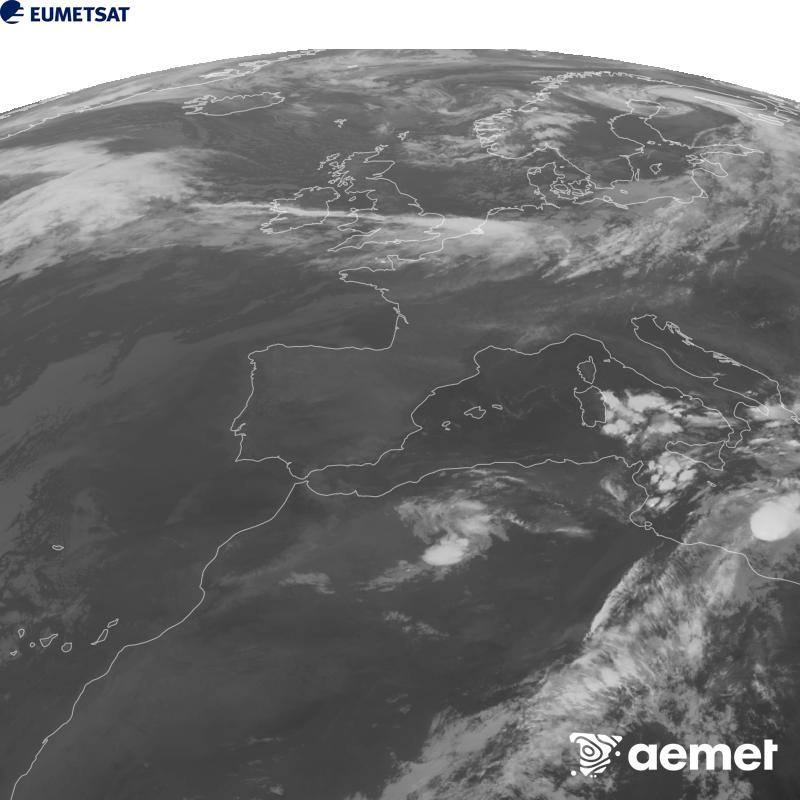 Esta imagen se genera utilizando informaci�n del canal Infrarrojo 10.5 �m del sat�lite METEOSAT-12, perteneciente a la tercera generaci�n de sat�lites Meteosat (MTG). Para que la imagen se asemeje m�s a la percepci�n del ojo humano, la escala de grises est� invertida. Las horas indicadas se refieren a la pen�nsula (una hora menos en las Islas Canarias).&nbsp;domingo, 20 septiembre 2026 a las 09:00