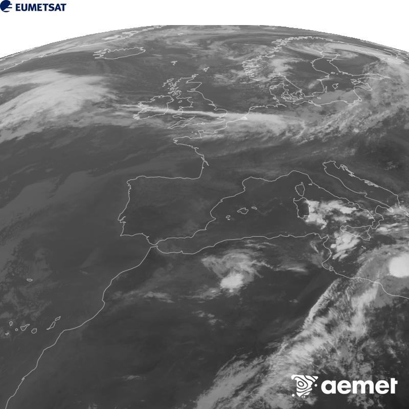 Esta imagen se genera utilizando informaci�n del canal Infrarrojo 10.5 �m del sat�lite METEOSAT-12, perteneciente a la tercera generaci�n de sat�lites Meteosat (MTG). Para que la imagen se asemeje m�s a la percepci�n del ojo humano, la escala de grises est� invertida. Las horas indicadas se refieren a la pen�nsula (una hora menos en las Islas Canarias).&nbsp;domingo, 20 septiembre 2026 a las 10:00