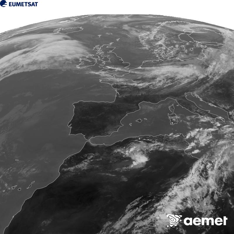Esta imagen se genera utilizando informaci�n del canal Infrarrojo 10.5 �m del sat�lite METEOSAT-12, perteneciente a la tercera generaci�n de sat�lites Meteosat (MTG). Para que la imagen se asemeje m�s a la percepci�n del ojo humano, la escala de grises est� invertida. Las horas indicadas se refieren a la pen�nsula (una hora menos en las Islas Canarias).&nbsp;domingo, 20 septiembre 2026 a las 14:00