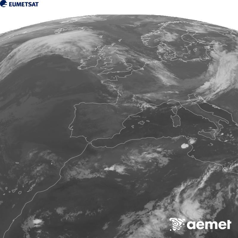 Esta imaxe x�rase utilizando informaci�n da canle Infravermella 10.5 �m do sat�lite METEOSAT-12, pertencente � terceira xeraci�n de sat�lites Meteosat (MTG). Para que a imaxe se asemelle m�is � percepci�n do ollo humano, a escala de grises est� investida. As horas indicadas ref�rense � pen�nsula (unha hora menos nas Illas Canarias).&nbsp;luns, 21 setembro  2026 00:00