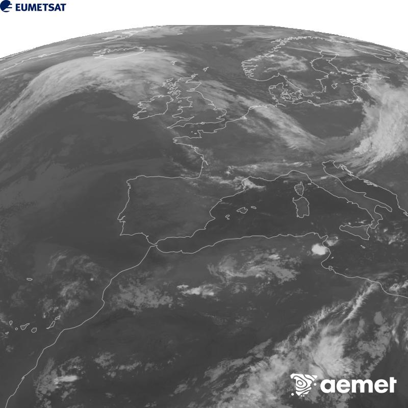 Esta imaxe x�rase utilizando informaci�n da canle Infravermella 10.5 �m do sat�lite METEOSAT-12, pertencente � terceira xeraci�n de sat�lites Meteosat (MTG). Para que a imaxe se asemelle m�is � percepci�n do ollo humano, a escala de grises est� investida. As horas indicadas ref�rense � pen�nsula (unha hora menos nas Illas Canarias).&nbsp;luns, 21 setembro  2026 01:00