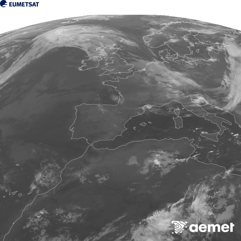 Esta imaxe x�rase utilizando informaci�n da canle Infravermella 10.5 �m do sat�lite METEOSAT-12, pertencente � terceira xeraci�n de sat�lites Meteosat (MTG). Para que a imaxe se asemelle m�is � percepci�n do ollo humano, a escala de grises est� investida. As horas indicadas ref�rense � pen�nsula (unha hora menos nas Illas Canarias).&nbsp;luns, 21 setembro  2026 05:00