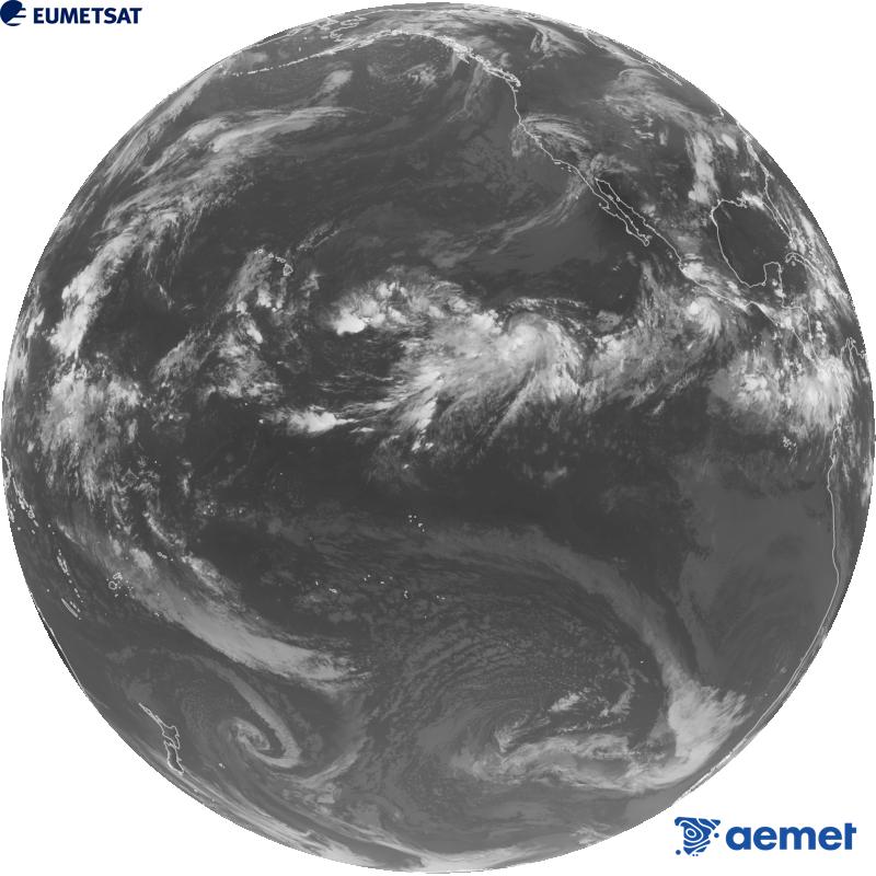 Imatge global del canal infraroig (longitud d'ona 10.3 �m) del sat�l�lit estatunidenc GOES-18. Les hores indicades es refereixen a la pen�nsula (una hora menys a les Illes Can�ries).&nbsp;dilluns, 21 de setembre  2026 05:00