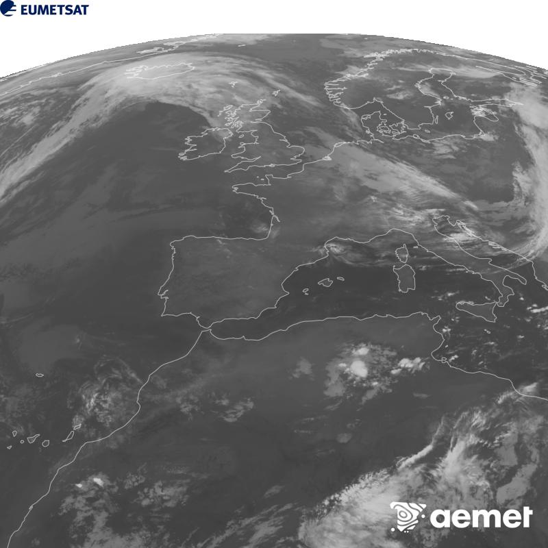 Esta imaxe x�rase utilizando informaci�n da canle Infravermella 10.5 �m do sat�lite METEOSAT-12, pertencente � terceira xeraci�n de sat�lites Meteosat (MTG). Para que a imaxe se asemelle m�is � percepci�n do ollo humano, a escala de grises est� investida. As horas indicadas ref�rense � pen�nsula (unha hora menos nas Illas Canarias).&nbsp;luns, 21 setembro  2026 06:00