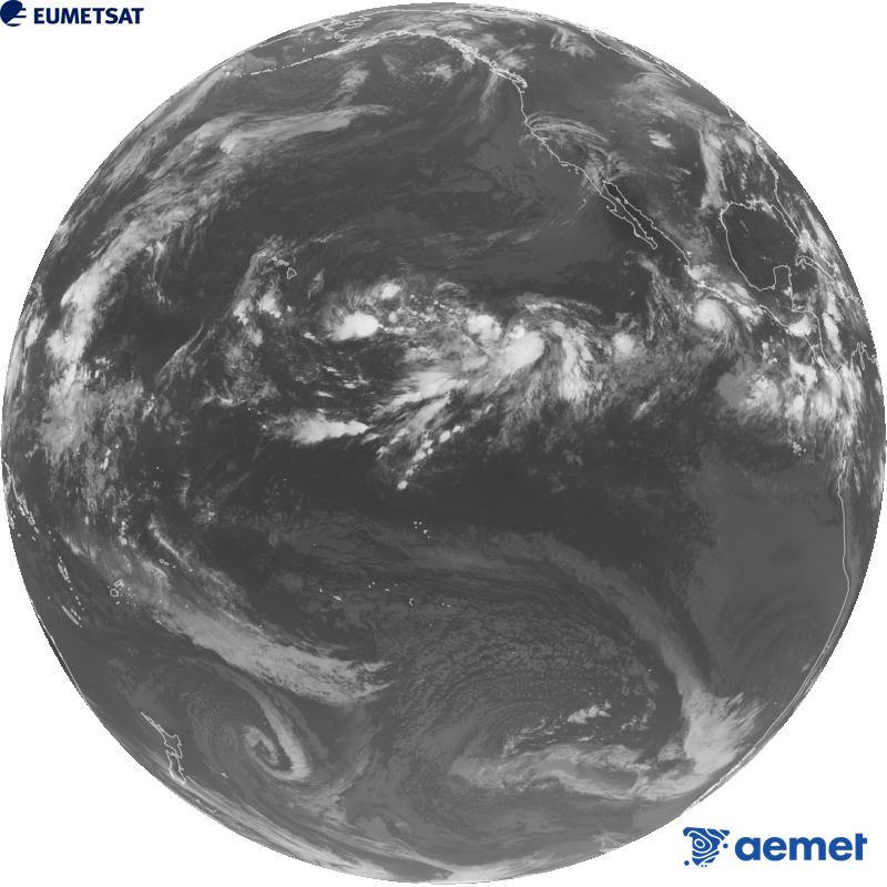 Imatge global del canal infraroig (longitud d'ona 10.3 �m) del sat�l�lit estatunidenc GOES-18. Les hores indicades es refereixen a la pen�nsula (una hora menys a les Illes Can�ries).&nbsp;dilluns, 21 de setembre  2026 08:00