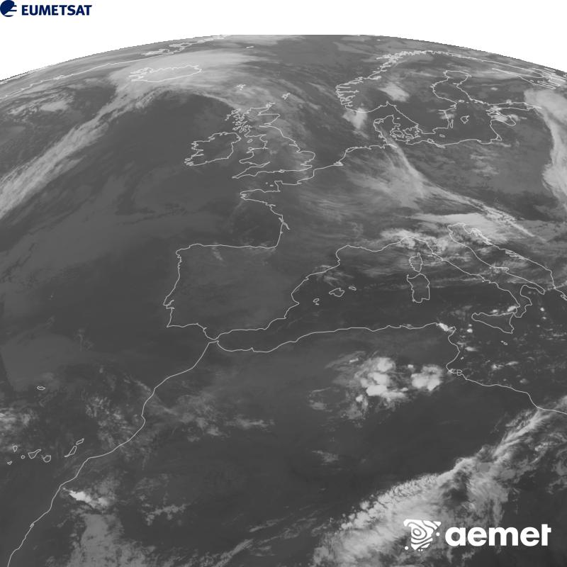 Esta imaxe x�rase utilizando informaci�n da canle Infravermella 10.5 �m do sat�lite METEOSAT-12, pertencente � terceira xeraci�n de sat�lites Meteosat (MTG). Para que a imaxe se asemelle m�is � percepci�n do ollo humano, a escala de grises est� investida. As horas indicadas ref�rense � pen�nsula (unha hora menos nas Illas Canarias).&nbsp;luns, 21 setembro  2026 09:00