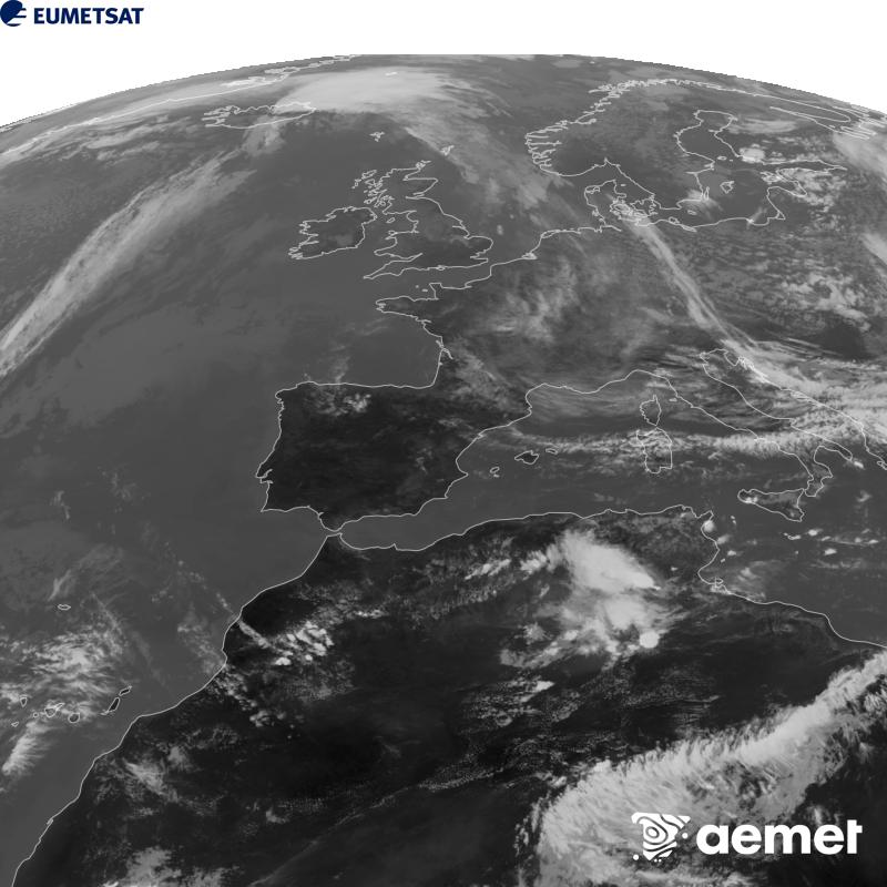 Esta imaxe x�rase utilizando informaci�n da canle Infravermella 10.5 �m do sat�lite METEOSAT-12, pertencente � terceira xeraci�n de sat�lites Meteosat (MTG). Para que a imaxe se asemelle m�is � percepci�n do ollo humano, a escala de grises est� investida. As horas indicadas ref�rense � pen�nsula (unha hora menos nas Illas Canarias).&nbsp;luns, 21 setembro  2026 15:00