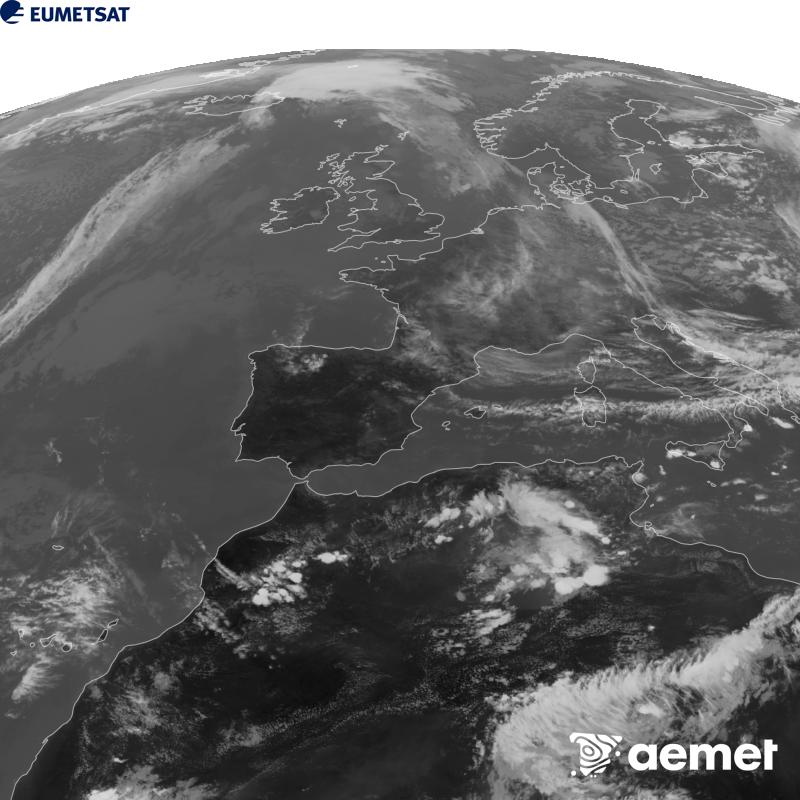 Esta imaxe x�rase utilizando informaci�n da canle Infravermella 10.5 �m do sat�lite METEOSAT-12, pertencente � terceira xeraci�n de sat�lites Meteosat (MTG). Para que a imaxe se asemelle m�is � percepci�n do ollo humano, a escala de grises est� investida. As horas indicadas ref�rense � pen�nsula (unha hora menos nas Illas Canarias).&nbsp;luns, 21 setembro  2026 16:00