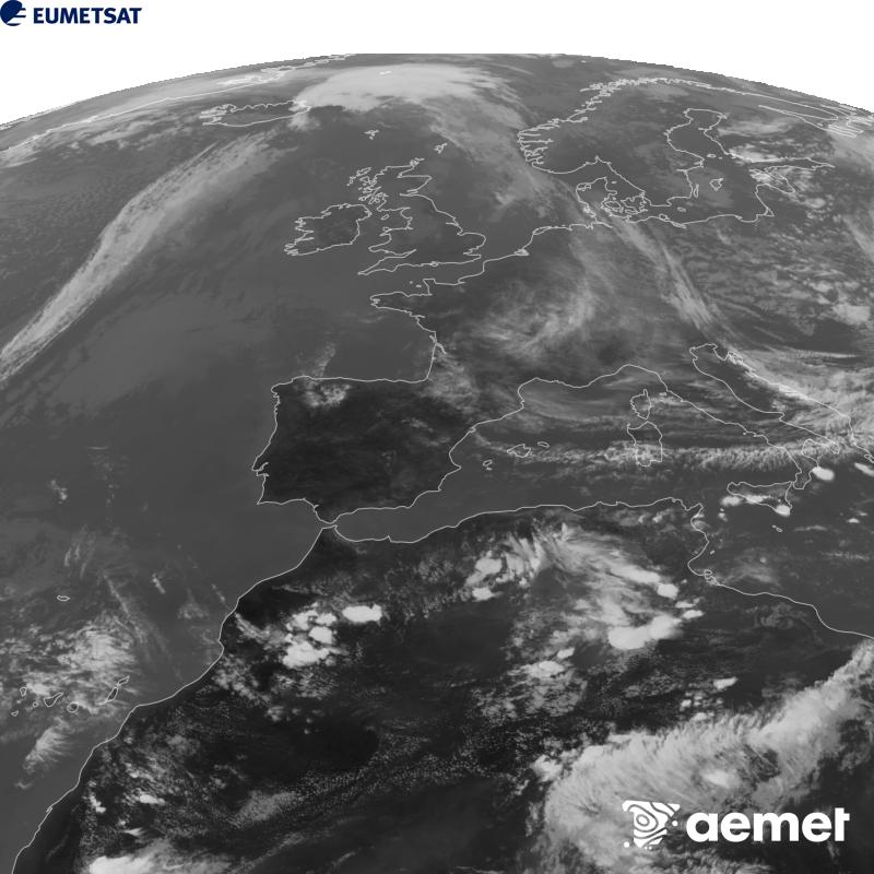 Esta imaxe x�rase utilizando informaci�n da canle Infravermella 10.5 �m do sat�lite METEOSAT-12, pertencente � terceira xeraci�n de sat�lites Meteosat (MTG). Para que a imaxe se asemelle m�is � percepci�n do ollo humano, a escala de grises est� investida. As horas indicadas ref�rense � pen�nsula (unha hora menos nas Illas Canarias).&nbsp;luns, 21 setembro  2026 17:00