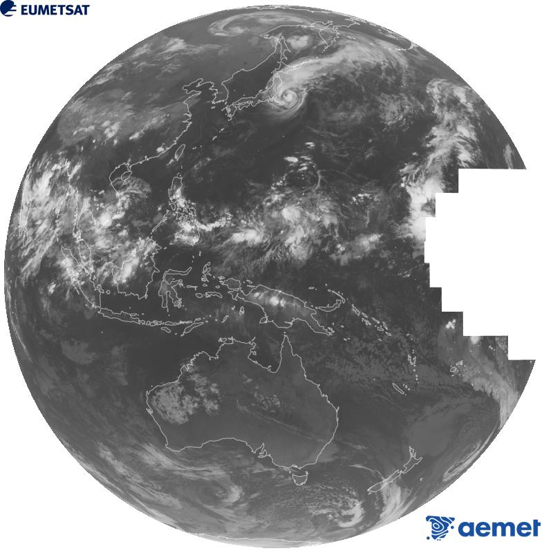 Imatge global del canal infraroig (longitud d'ona 10.4 �m) del sat�l�lit geoestacionari japon�s Himawari-9. Les hores indicades es refereixen a la pen�nsula (una hora menys a les Illes Can�ries).&nbsp;dilluns, 21 de setembre  2026 17:00