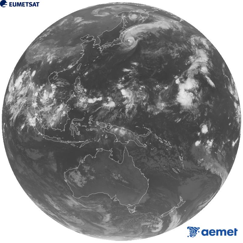 Imatge global del canal infraroig (longitud d'ona 10.4 �m) del sat�l�lit geoestacionari japon�s Himawari-9. Les hores indicades es refereixen a la pen�nsula (una hora menys a les Illes Can�ries).&nbsp;dilluns, 21 de setembre  2026 20:00