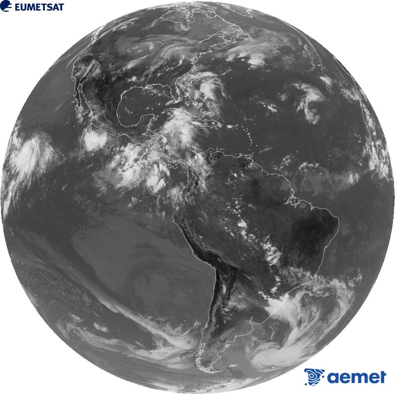 Imatge global del canal infraroig (longitud d'ona 10.3 �m) del sat�l�lit geoestacionari estatunidenc GOES-19. Les hores indicades es refereixen a la pen�nsula (una hora menys a les Illes Can�ries).&nbsp;dilluns, 21 de setembre  2026 20:00