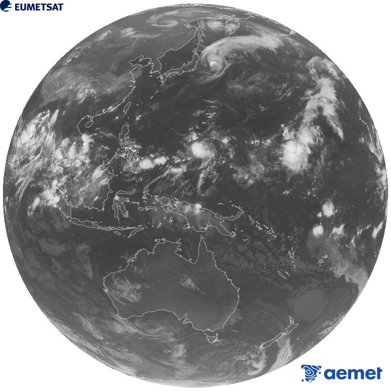 Imatge global del canal infraroig (longitud d'ona 10.4 �m) del sat�l�lit geoestacionari japon�s Himawari-9. Les hores indicades es refereixen a la pen�nsula (una hora menys a les Illes Can�ries).&nbsp;dilluns, 21 de setembre  2026 23:00