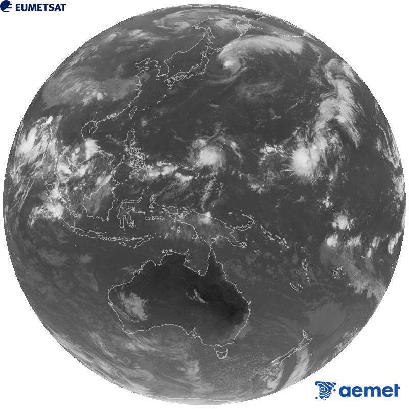 Imatge global del canal infraroig (longitud d'ona 10.4 �m) del sat�l�lit geoestacionari japon�s Himawari-9. Les hores indicades es refereixen a la pen�nsula (una hora menys a les Illes Can�ries).&nbsp;dimarts, 22 de setembre  2026 02:00