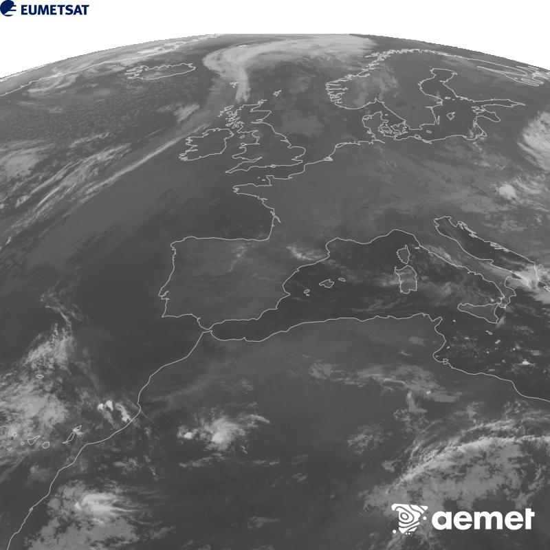 Esta imaxe x�rase utilizando informaci�n da canle Infravermella 10.5 �m do sat�lite METEOSAT-12, pertencente � terceira xeraci�n de sat�lites Meteosat (MTG). Para que a imaxe se asemelle m�is � percepci�n do ollo humano, a escala de grises est� investida. As horas indicadas ref�rense � pen�nsula (unha hora menos nas Illas Canarias).&nbsp;martes, 22 setembro  2026 05:00
