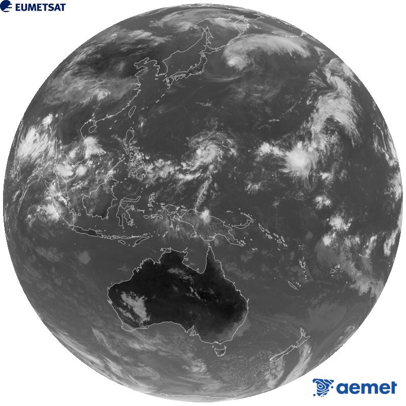Imatge global del canal infraroig (longitud d'ona 10.4 �m) del sat�l�lit geoestacionari japon�s Himawari-9. Les hores indicades es refereixen a la pen�nsula (una hora menys a les Illes Can�ries).&nbsp;dimarts, 22 de setembre  2026 05:00