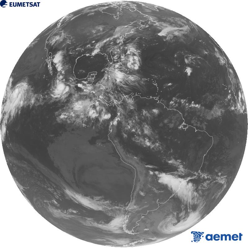 Imatge global del canal infraroig (longitud d'ona 10.3 �m) del sat�l�lit geoestacionari estatunidenc GOES-19. Les hores indicades es refereixen a la pen�nsula (una hora menys a les Illes Can�ries).&nbsp;dimarts, 22 de setembre  2026 05:00